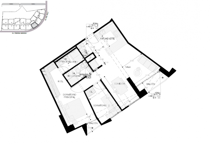 Plano del modelo A-X03-2 del proyecto Malecón San Bartolo en San Bartolo