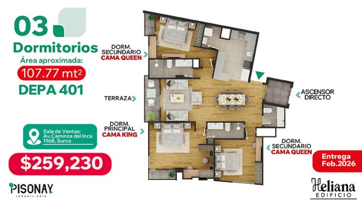 Plano del modelo 401 del proyecto HELIANA en Santiago De Surco