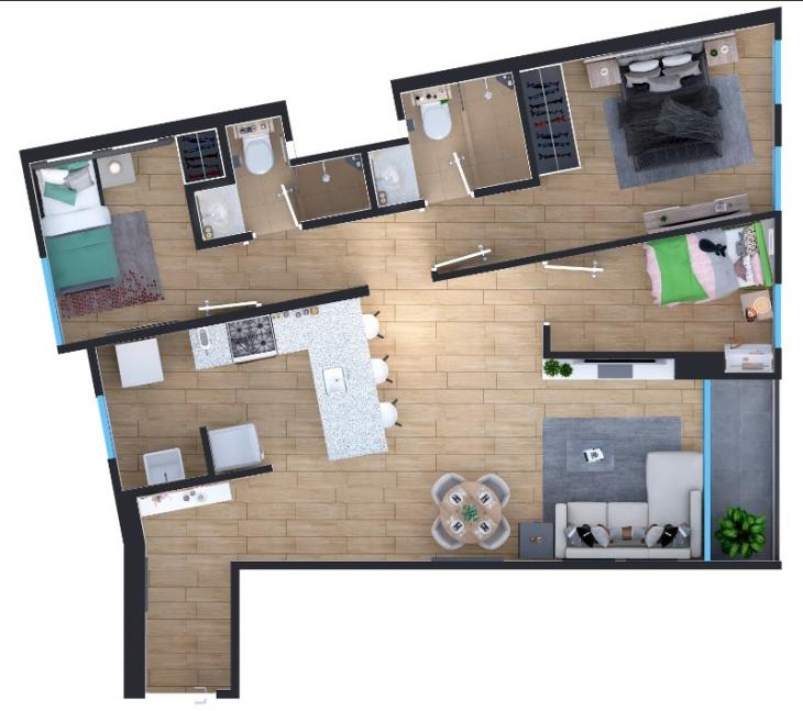 Plano del modelo 1 del proyecto THE LANDMARK en Pueblo Libre