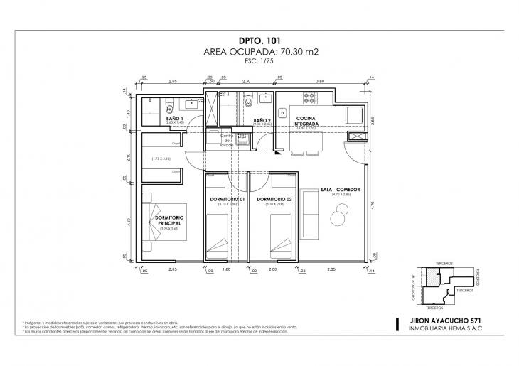 Plano del modelo Tipo 1 A del proyecto ANDIAMO en Magdalena Del Mar