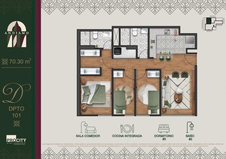 Plano del modelo Tipo 1 A del proyecto ANDIAMO en Magdalena Del Mar