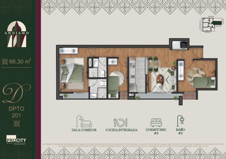 Plano del modelo Tipo 1 B del proyecto ANDIAMO en Magdalena Del Mar
