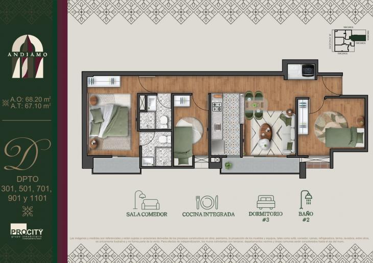 Plano del modelo Tipo 1 C del proyecto ANDIAMO en Magdalena Del Mar