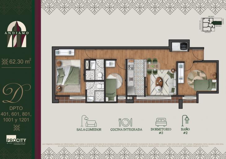 Plano del modelo Tipo 1 D del proyecto ANDIAMO en Magdalena Del Mar