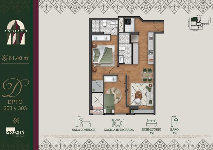 Plano del modelo Tipo 3 A del proyecto ANDIAMO en Magdalena Del Mar