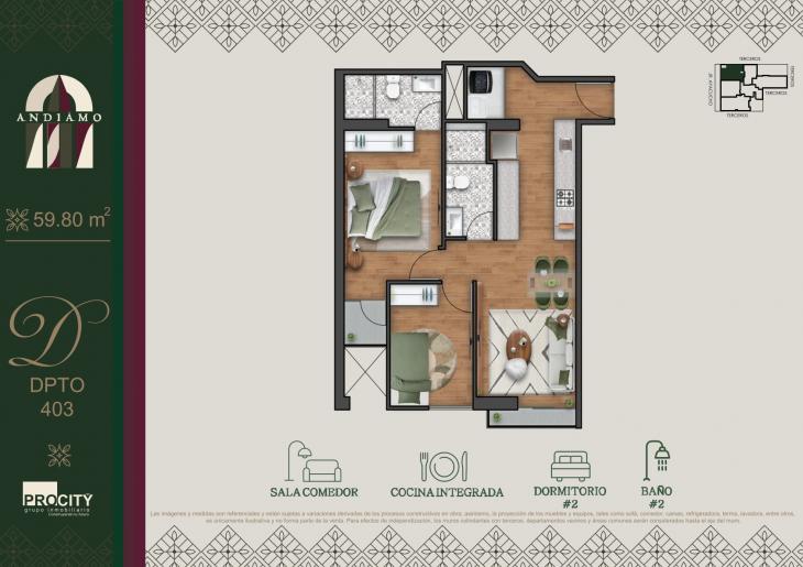 Plano del modelo Tipo 3 B del proyecto ANDIAMO en Magdalena Del Mar