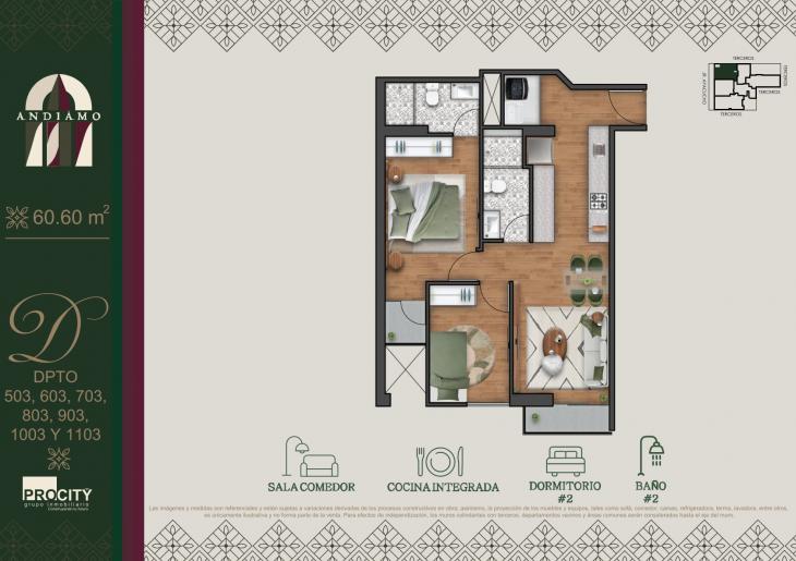 Plano del modelo Tipo 3 C del proyecto ANDIAMO en Magdalena Del Mar
