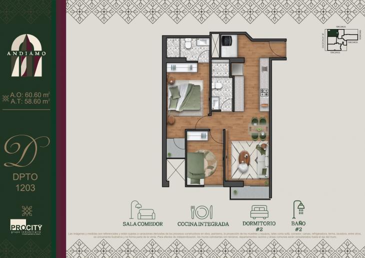 Plano del modelo Tipo 3 D del proyecto ANDIAMO en Magdalena Del Mar