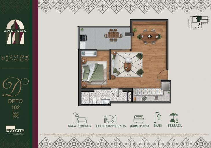 Plano del modelo Tipo 2 A del proyecto ANDIAMO en Magdalena Del Mar