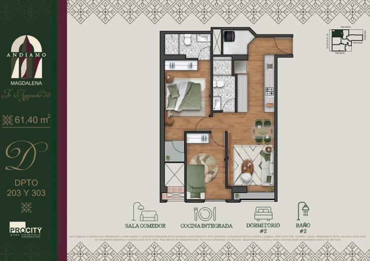 Plano del modelo Tipo 3 A del proyecto ANDIAMO en Magdalena Del Mar