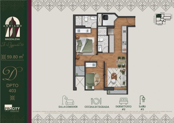 Plano del modelo Tipo 3 B del proyecto ANDIAMO en Magdalena Del Mar