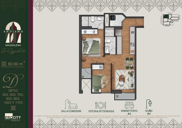 Plano del modelo Tipo 3 C del proyecto ANDIAMO en Magdalena Del Mar