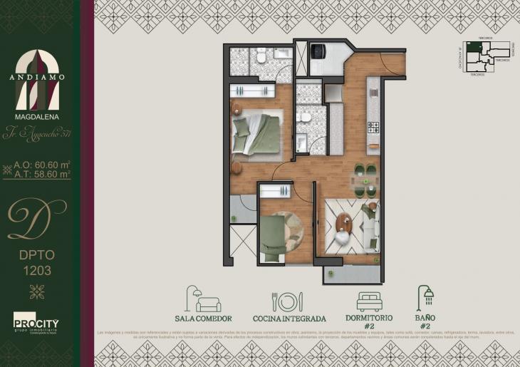 Plano del modelo Tipo 3 D del proyecto ANDIAMO en Magdalena Del Mar