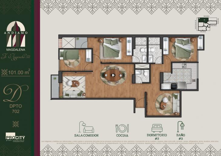 Plano del modelo Tipo 2 C del proyecto ANDIAMO en Magdalena Del Mar