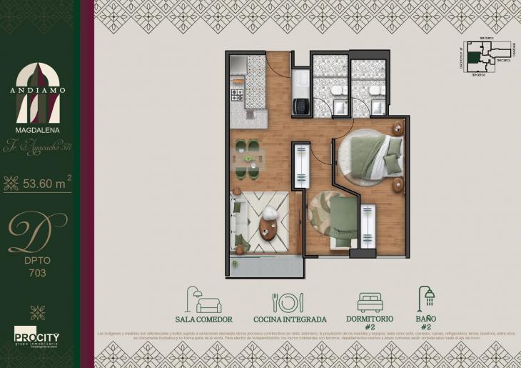 Plano del modelo Tipo 3 E del proyecto ANDIAMO en Magdalena Del Mar