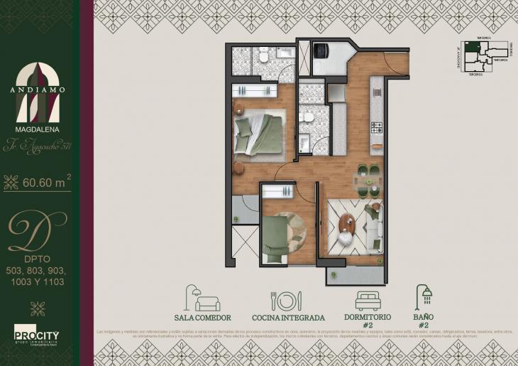 Plano del modelo Tipo 3 C del proyecto ANDIAMO en Magdalena Del Mar