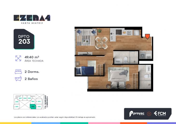 Plano del modelo TIPO 203 del proyecto EZENA 4 en Cercado De Lima