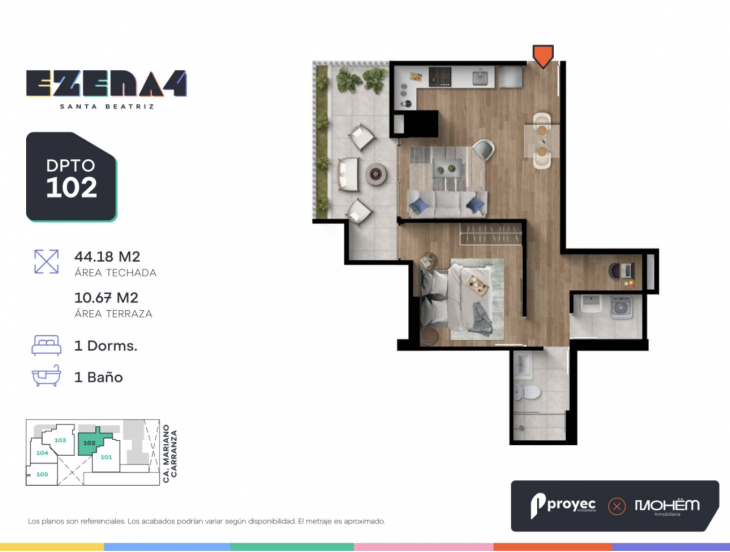 Plano del modelo TIPO 102 del proyecto EZENA 4 en Cercado De Lima