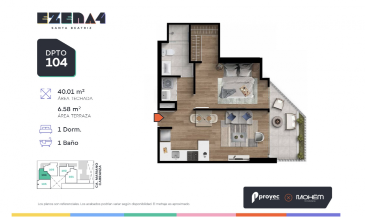 Plano del modelo TIPO 104 del proyecto EZENA 4 en Cercado De Lima