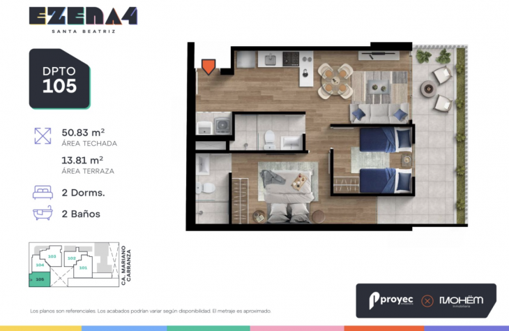 Plano del modelo TIPO 105 del proyecto EZENA 4 en Cercado De Lima