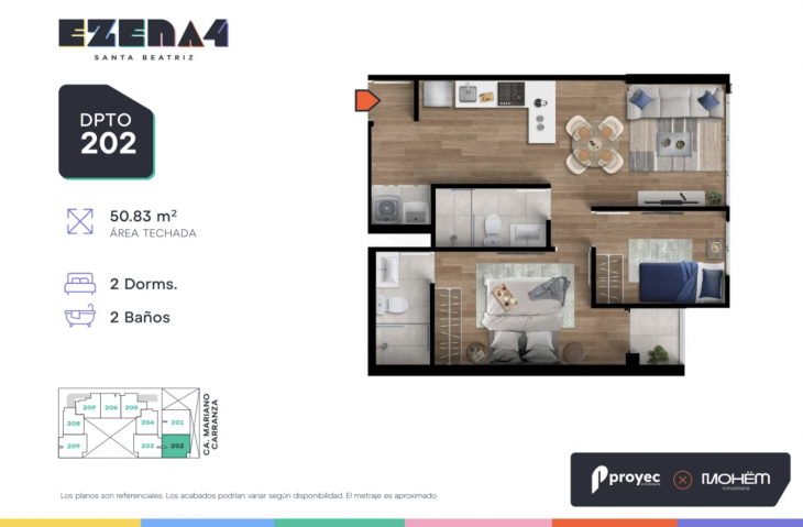Plano del modelo TIPO 202 del proyecto EZENA 4 en Cercado De Lima