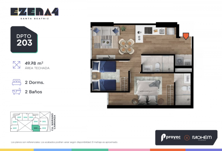 Plano del modelo TIPO 203 del proyecto EZENA 4 en Cercado De Lima