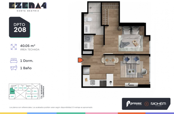 Plano del modelo TIPO 208 del proyecto EZENA 4 en Cercado De Lima