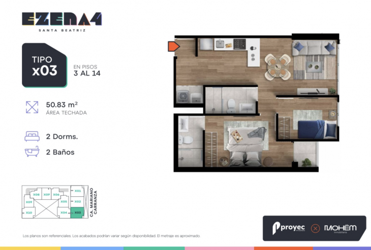 Plano del modelo TIPO X03 del proyecto EZENA 4 en Cercado De Lima