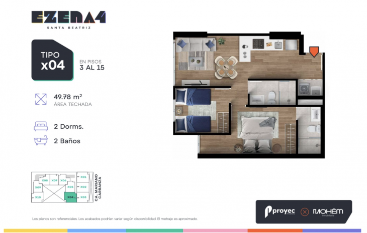 Plano del modelo TIPO X04 del proyecto EZENA 4 en Cercado De Lima
