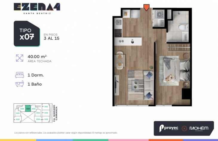 Plano del modelo TIPO X07 del proyecto EZENA 4 en Cercado De Lima