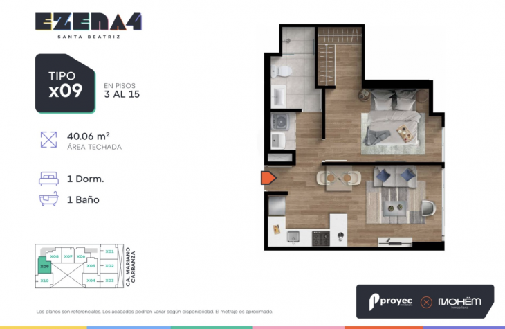 Plano del modelo TIPO X09 del proyecto EZENA 4 en Cercado De Lima