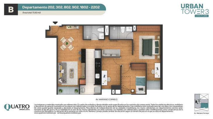 Plano del modelo B del proyecto Urban Tower 3 en Cercado De Lima