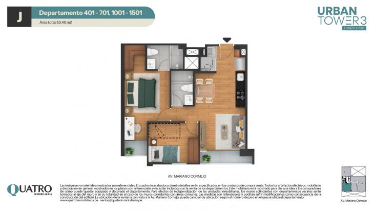 Plano del modelo J del proyecto Urban Tower 3 en Cercado De Lima