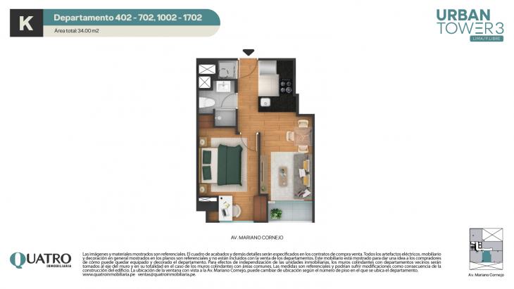 Plano del modelo K del proyecto Urban Tower 3 en Cercado De Lima