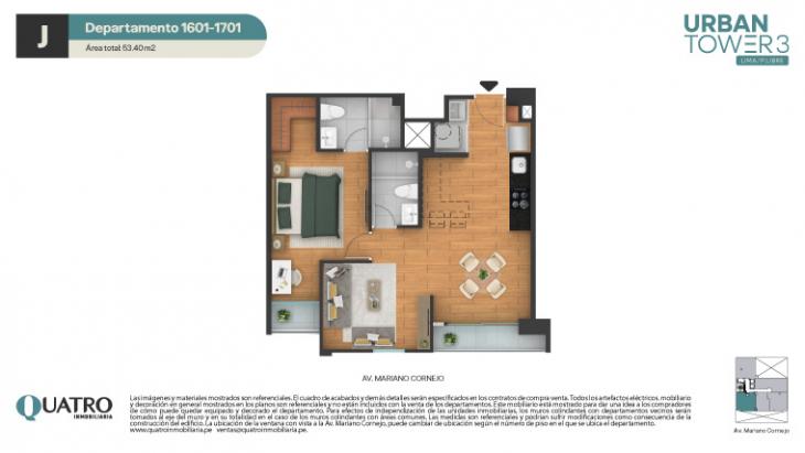 Plano del modelo J' del proyecto Urban Tower 3 en Cercado De Lima