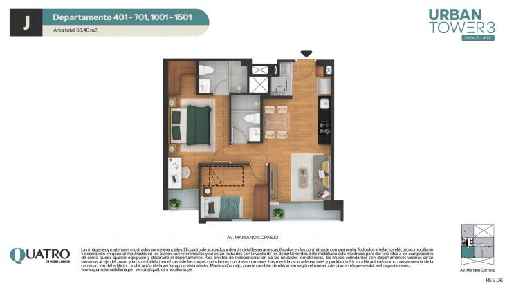 Plano del modelo J del proyecto Urban Tower 3 en Cercado De Lima