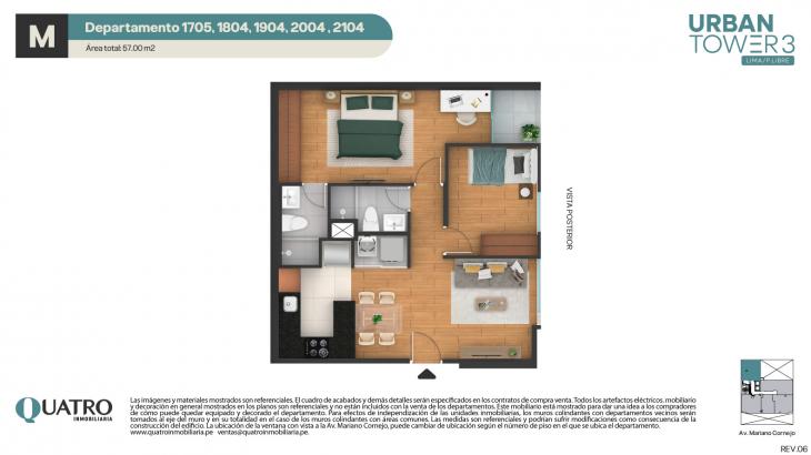 Plano del modelo M del proyecto Urban Tower 3 en Cercado De Lima