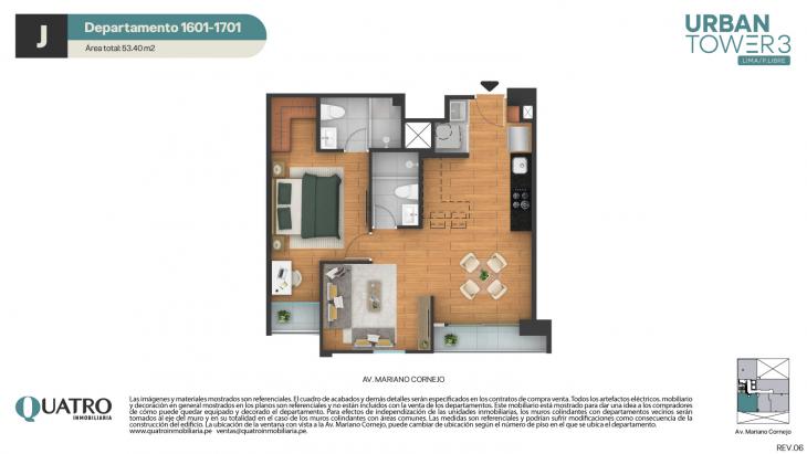 Plano del modelo J' del proyecto Urban Tower 3 en Cercado De Lima