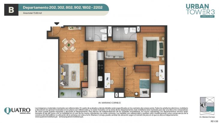 Plano del modelo B del proyecto Urban Tower 3 en Cercado De Lima