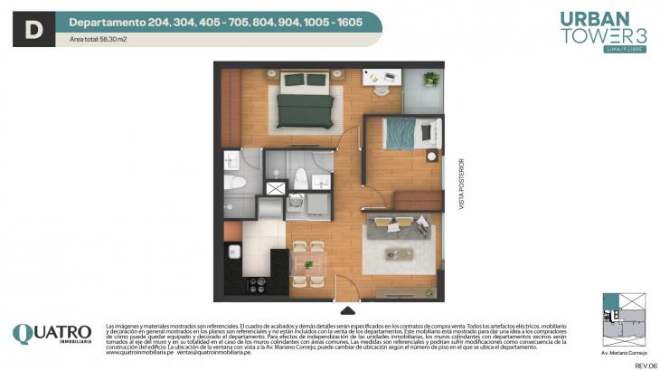 Plano del modelo D del proyecto Urban Tower 3 en Cercado De Lima