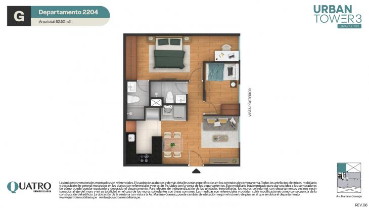 Plano del modelo G del proyecto Urban Tower 3 en Cercado De Lima