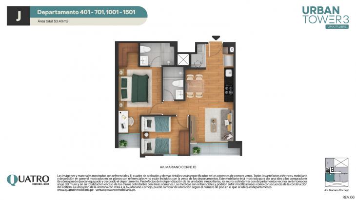Plano del modelo J del proyecto Urban Tower 3 en Cercado De Lima