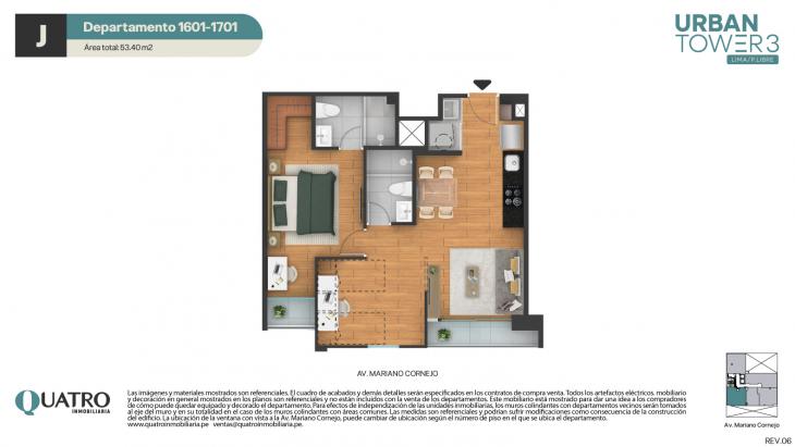 Plano del modelo J' del proyecto Urban Tower 3 en Cercado De Lima