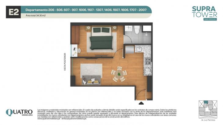 Plano del modelo E2 del proyecto Supra Tower en San Miguel