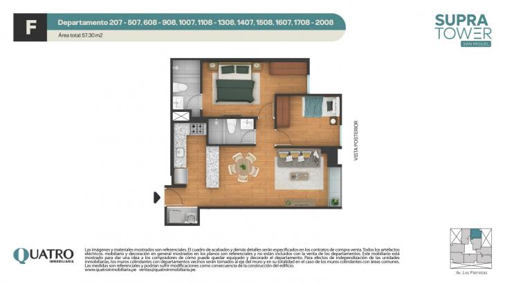 Plano del modelo F del proyecto Supra Tower en San Miguel