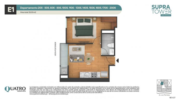 Plano del modelo E1 del proyecto Supra Tower en San Miguel