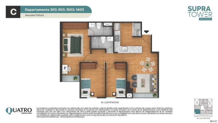 Plano del modelo C1 del proyecto Quatro | Supra Tower en San Miguel