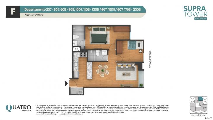 Plano del modelo F del proyecto Supra Tower en San Miguel