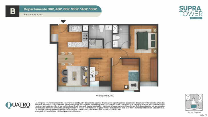 Plano del modelo B del proyecto Supra Tower en San Miguel