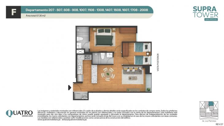 Plano del modelo F del proyecto Supra Tower en San Miguel
